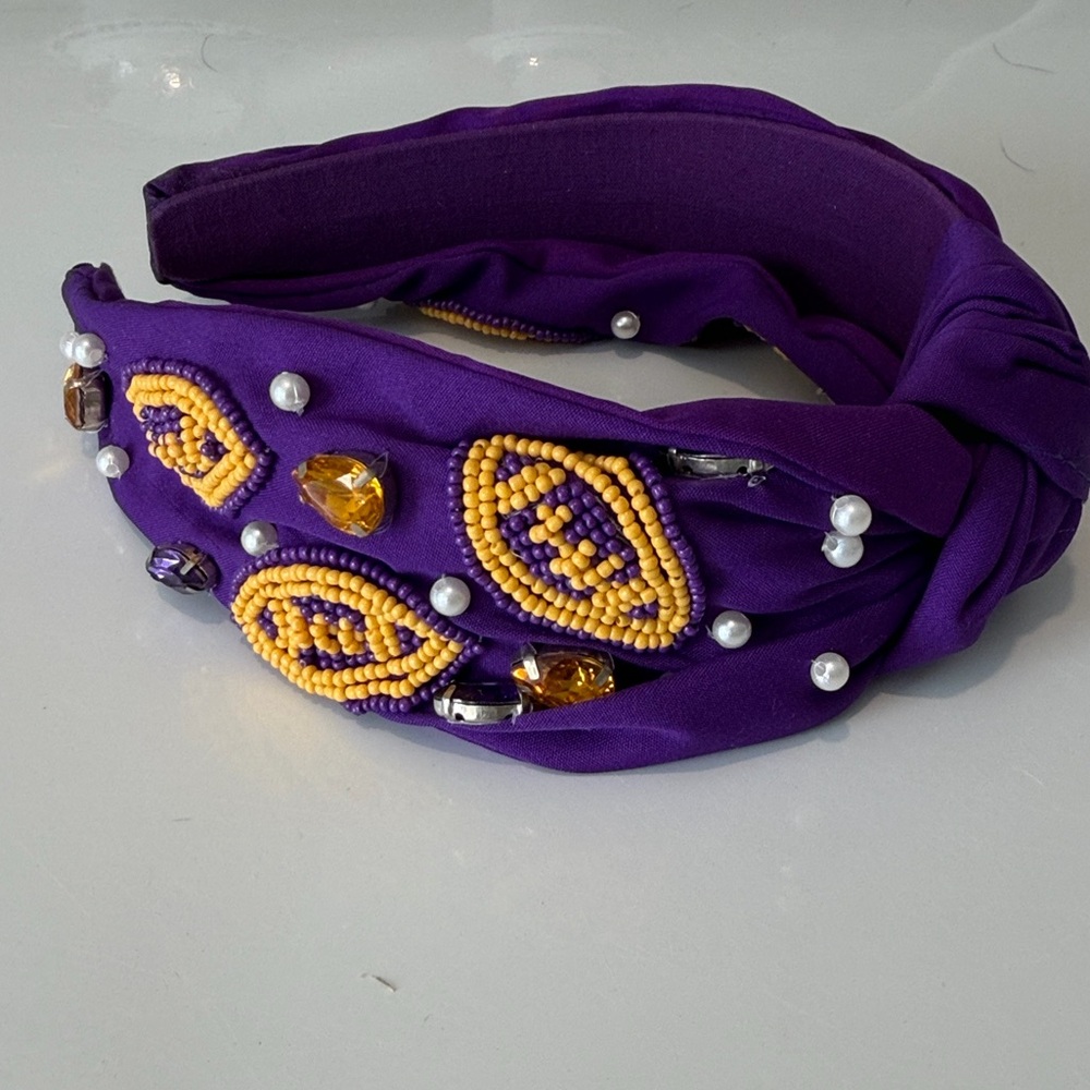 Purple Beaded Headband with Yellow Accents